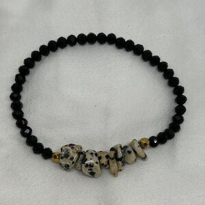 Black Beaded Bracelet with Stone Accents